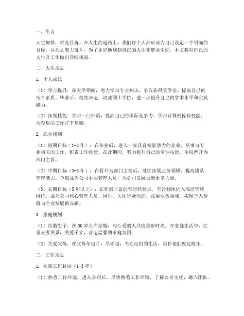 人生及工作规划