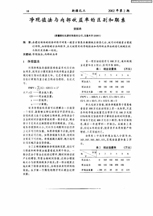 净现值法与内部收益率的区别和联系