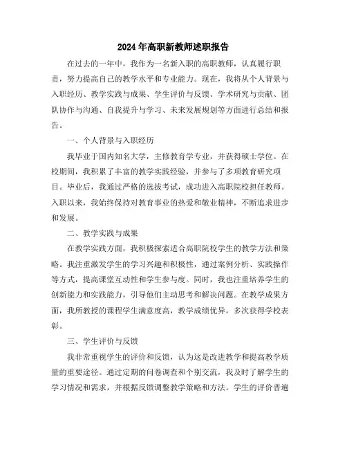 2024年高职新教师述职报告