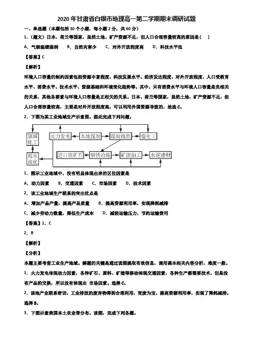 2020年甘肃省白银市地理高一第二学期期末调研试题含解析