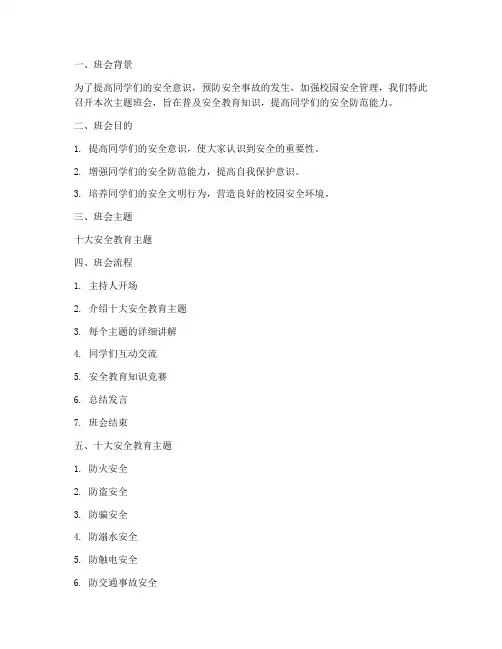 十大安全教育主题班会