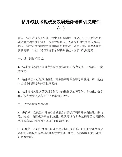 钻井液技术现状及发展趋势培训讲义课件 (一)