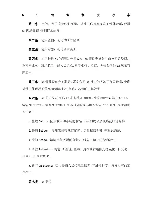 6S管理规定含检查表