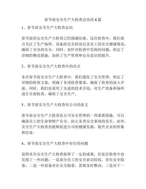 春节前安全生产大检查总结结6篇
