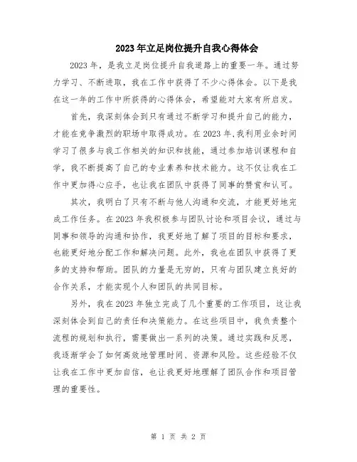 2023年立足岗位提升自我心得体会