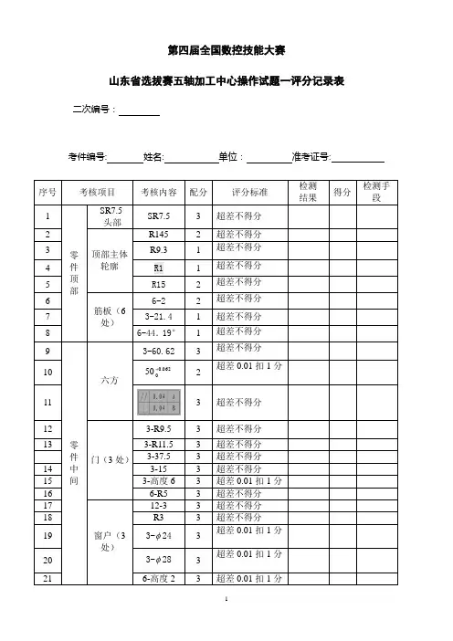 山东省选拔赛五轴加工中心教师学生组合组职工组试题一