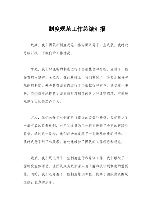 制度规范工作总结汇报