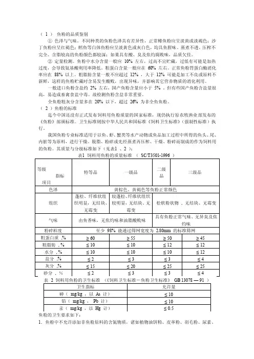 鱼粉的质量标准