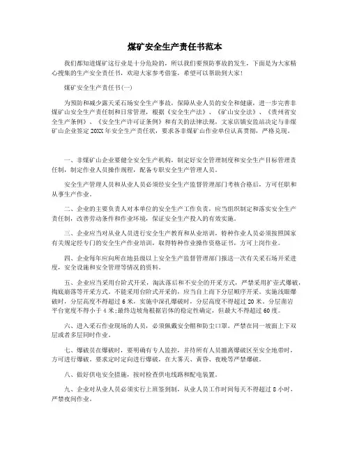煤矿安全生产责任书范本
