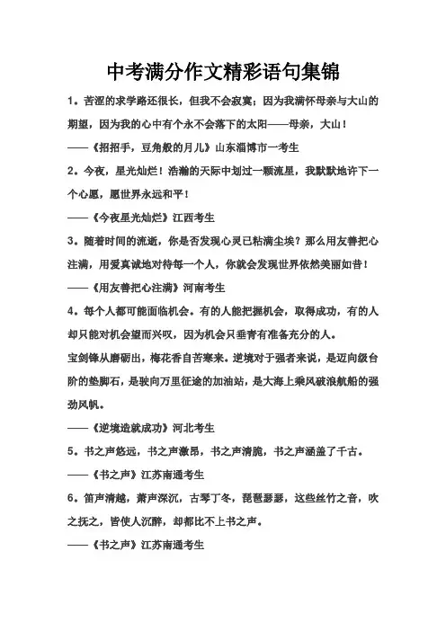 中考满分作文精彩语句集锦