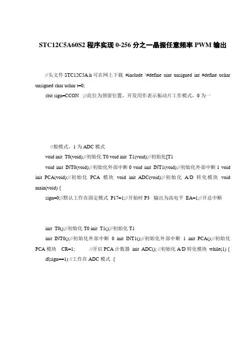 STC12C5A60S2程序实现0-256分之一晶振任意频率PWM输出