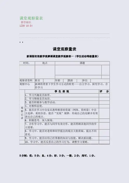 课堂观察量表(整理精校版)