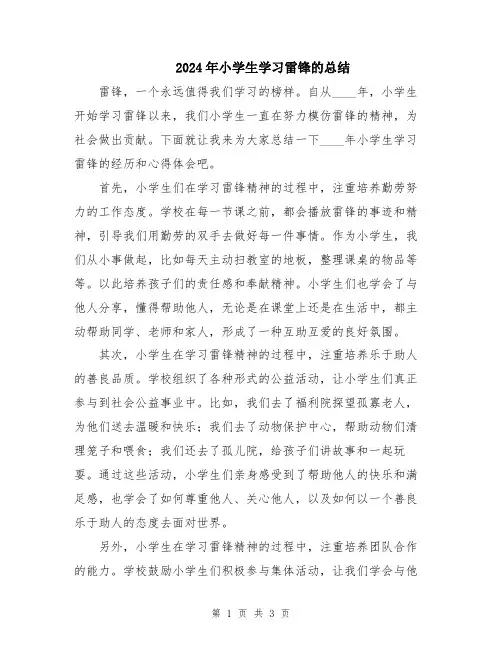 2024年小学生学习雷锋的总结