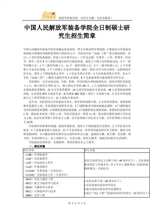 中国人民解放军装备学院全日制硕士研究生招生简章
