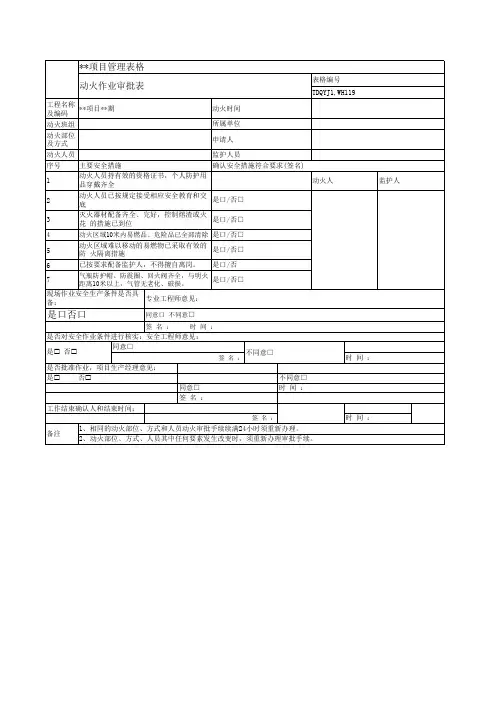动火作业审批表(动火证)