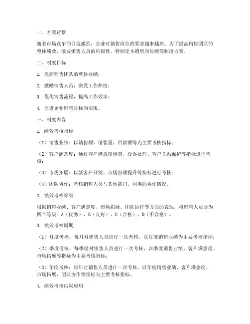 销售岗位绩效制度方案