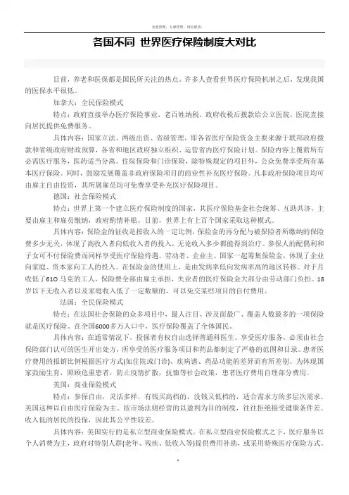各国不同 世界医疗保险制度大对比