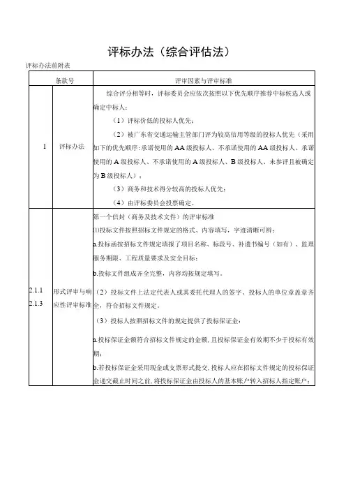 评标办法综合评估法