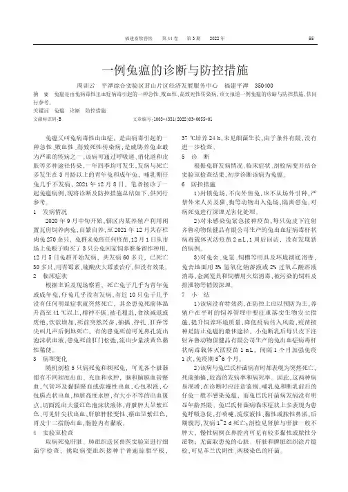 一例兔瘟的诊断与防控措施报告