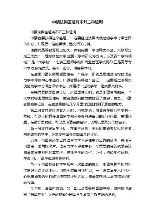 申请法国签证离不开三种证明