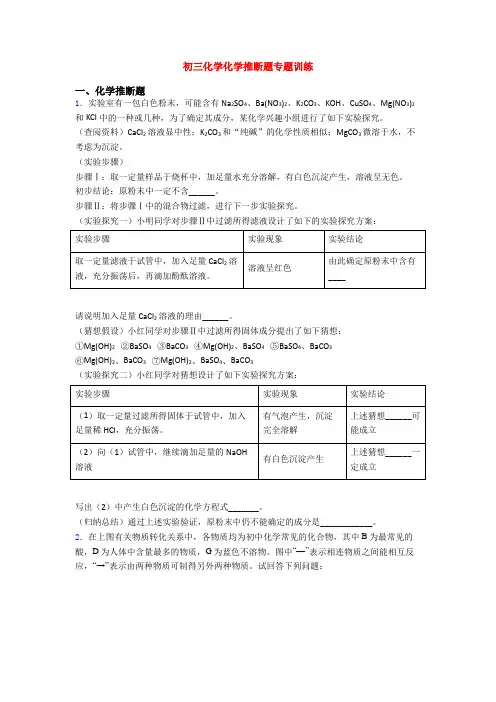 初三化学化学推断题专题训练