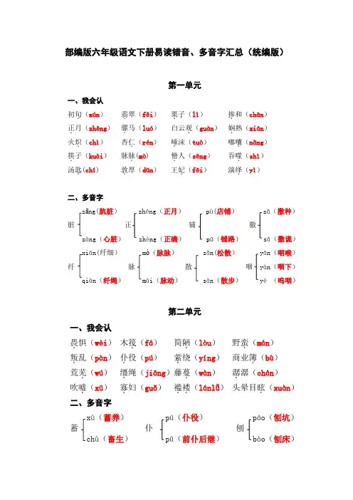 部编版六年级语文下册易读错音、多音字汇总(统编版)