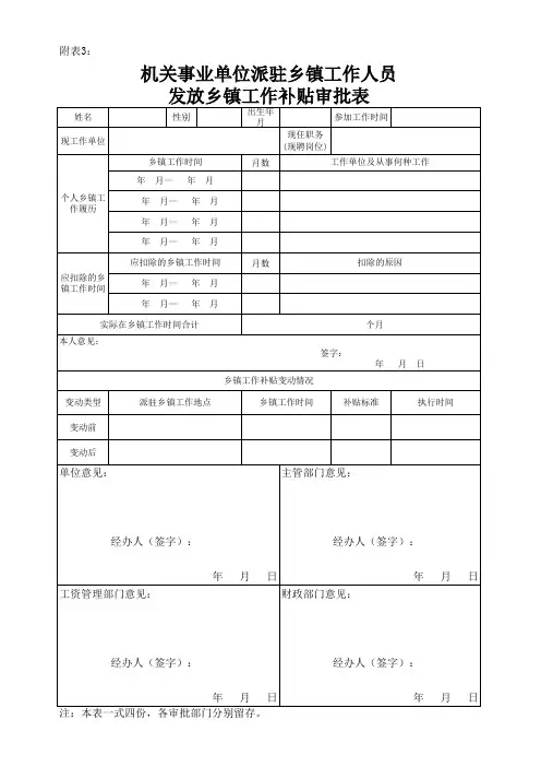 机关事业单位乡镇工作补贴审批表