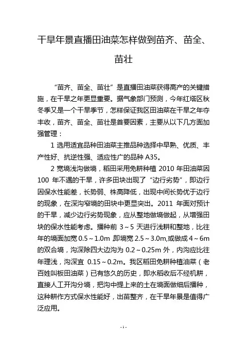干旱年景直播田油菜怎样做到苗齐、苗全、苗壮