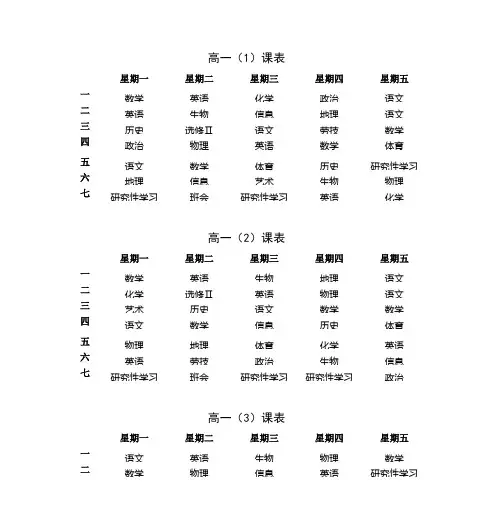 高一()课表 - 苏州高新区第一中学