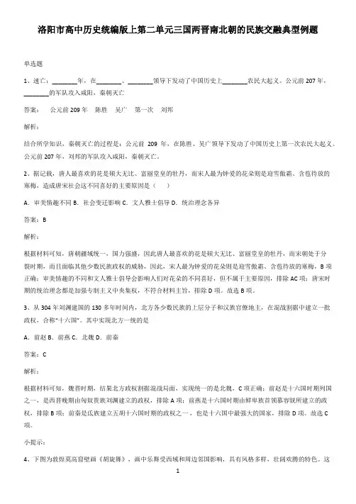 洛阳市高中历史统编版上第二单元三国两晋南北朝的民族交融典型例题