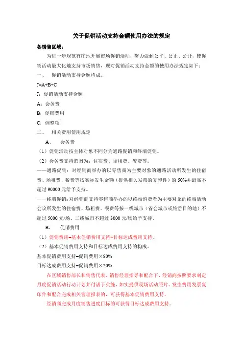 关于促销活动支持金额使用办法的规定