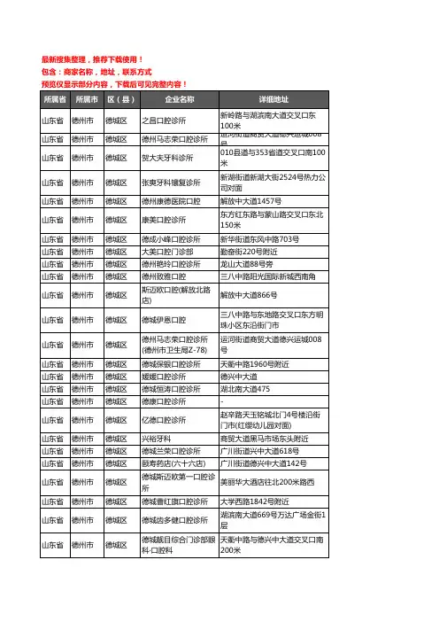 新版山东省德州市德城区口腔企业公司商家户名录单联系方式地址大全111家