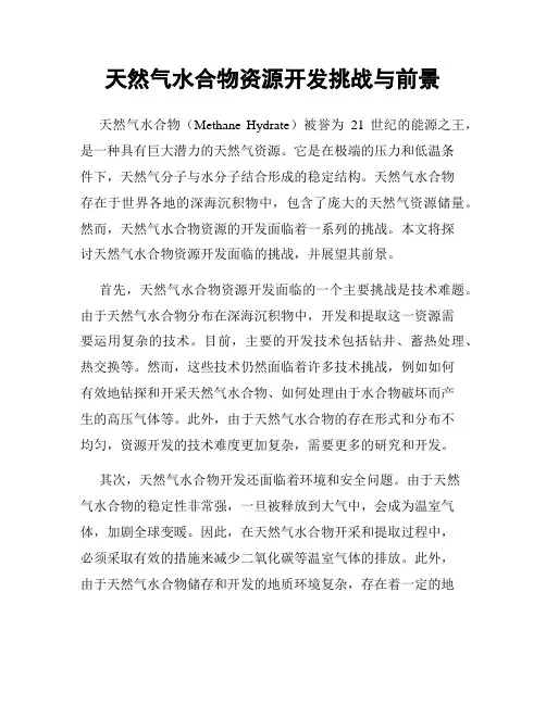 天然气水合物资源开发挑战与前景
