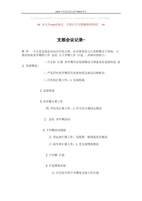 2019年支部会议记录--word范文 (2页)