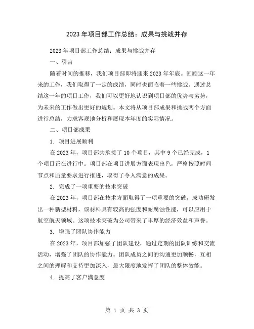 2023年项目部工作总结：成果与挑战并存