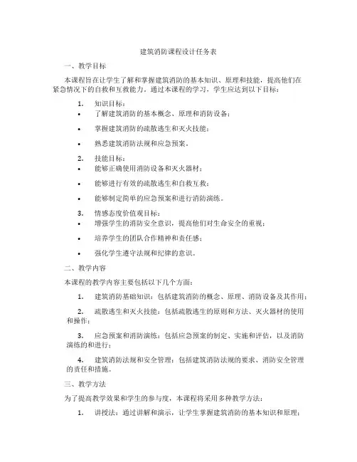 建筑消防课程设计任务表