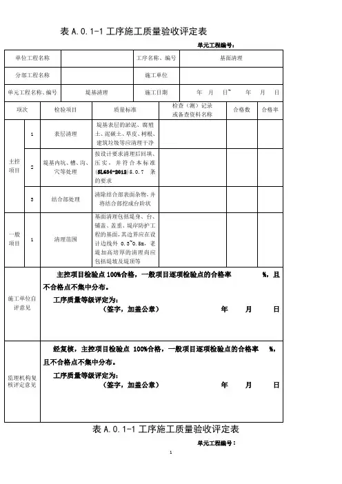 堤防质量评定表最新规范(单元工程).doc表格模板