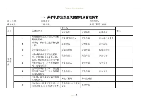 八项施工作业安全关键控制点管理要求
