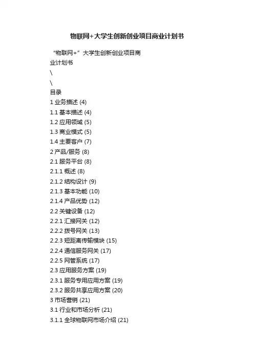 物联网+大学生创新创业项目商业计划书