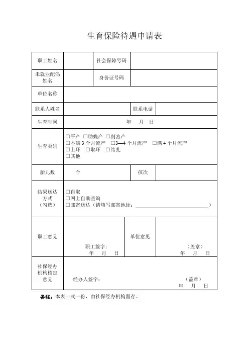 生育保险申请表