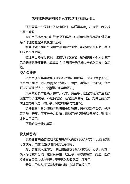 怎样梳理家庭财务？只掌握这3张表就可以！