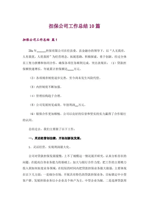 担保公司工作总结10篇