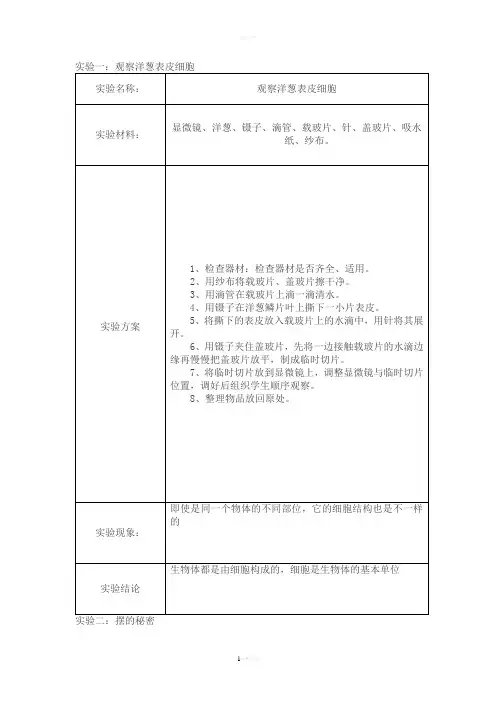 青岛版六年级下册科学实验报告单