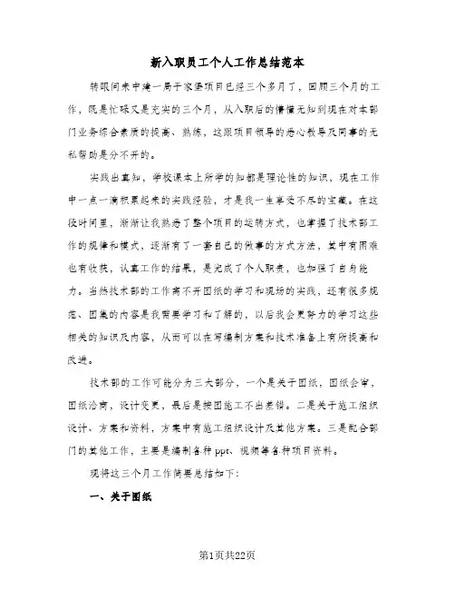 2024年新入职员工个人工作总结范本(9篇)