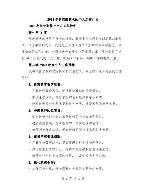 2024年学校副校长的个人工作计划