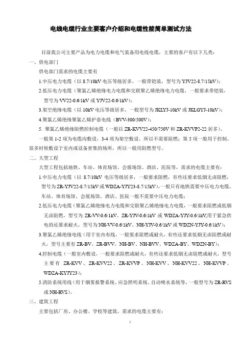电线电缆行业主要客户介绍和电缆性能简单测试方法