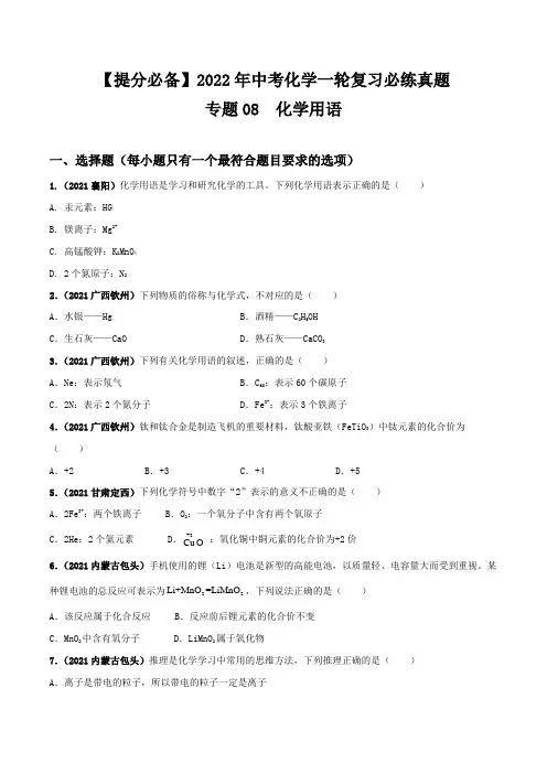 中考化学一轮复习必练真题(全国通用)专题08化学用语真题特训(原卷版+解析)