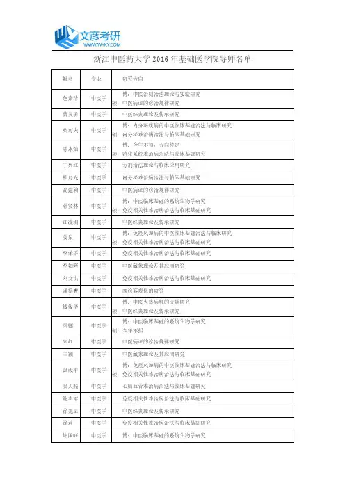 浙江中医药大学2016年基础医学院导师名单