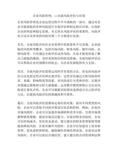 企业风险管理：—全面风险评估与对策