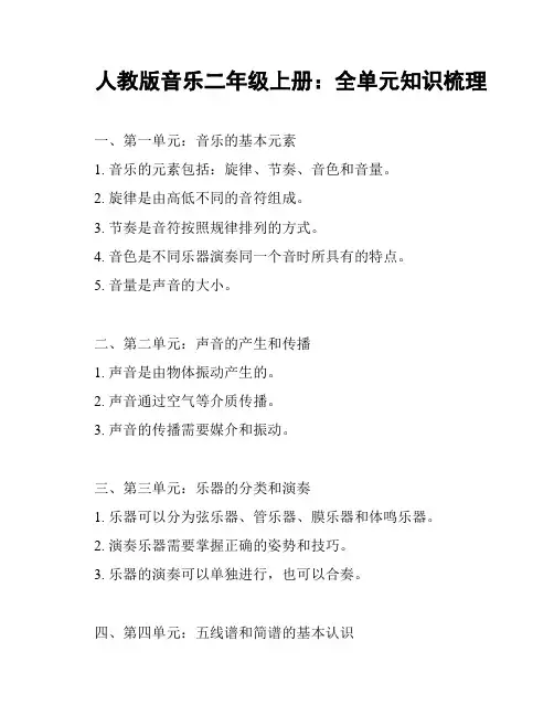 人教版音乐二年级上册：全单元知识梳理